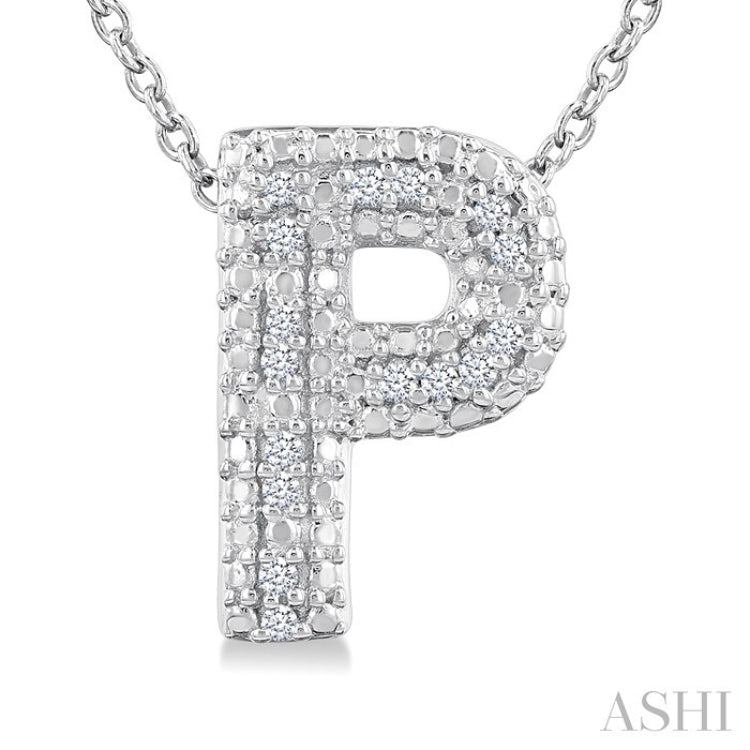 1/20 Ctw Bubble Accent Initial 'P' Round Cut Diamond Fashion Pendant With Chain in Sterling Silver