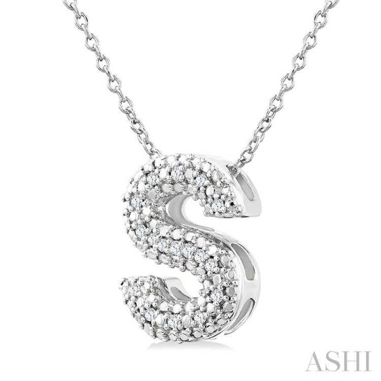 1/20 Ctw Bubble Accent Initial 'S' Round Cut Diamond Fashion Pendant With Chain in Sterling Silver