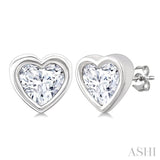 1/5 Ctw Petite Bezel Set Heart Shape Diamond Fashion Stud Earring in 10K White Gold