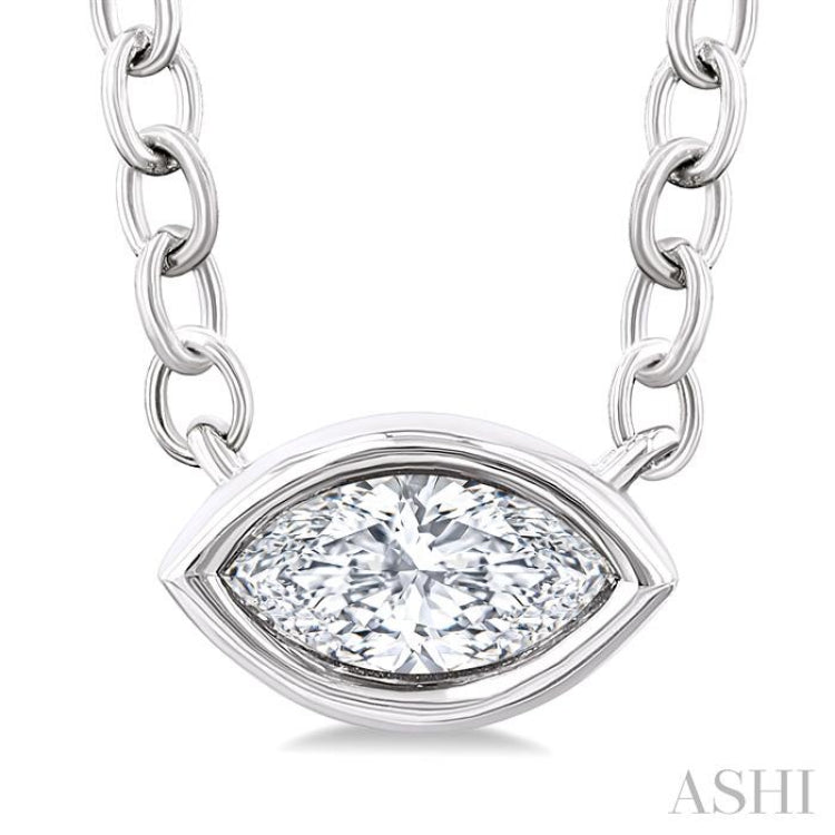 1/6 Ctw Petite East-West Bezel Set Marquise Cut Diamond Fashion Pendant With Chain in 10K White Gold