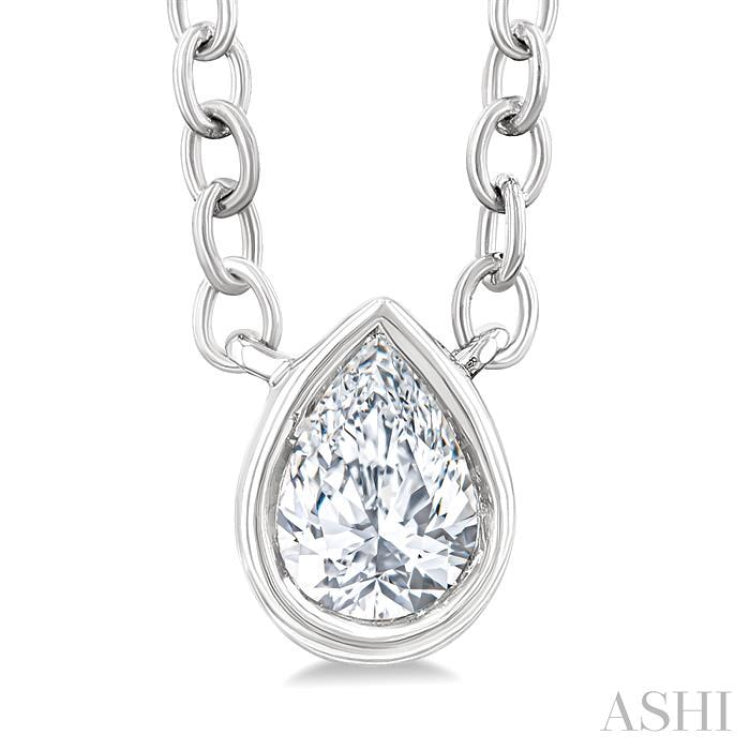 1/6 Ctw Petite Bezel Set Pear Cut Diamond Fashion Pendant With Chain in 10K White Gold