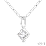 1/5 Ctw Princess Cut Bezel Set Diamond Fashion Pendant with Paperclip Chain in 14K White Gold
