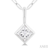 1/5 Ctw Princess Cut Bezel Set Diamond Fashion Pendant with Paperclip Chain in 14K White Gold