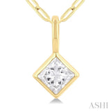 1/5 Ctw Princess Cut Bezel Set Diamond Fashion Pendant With Paperclip Chain in 14K Yellow Gold