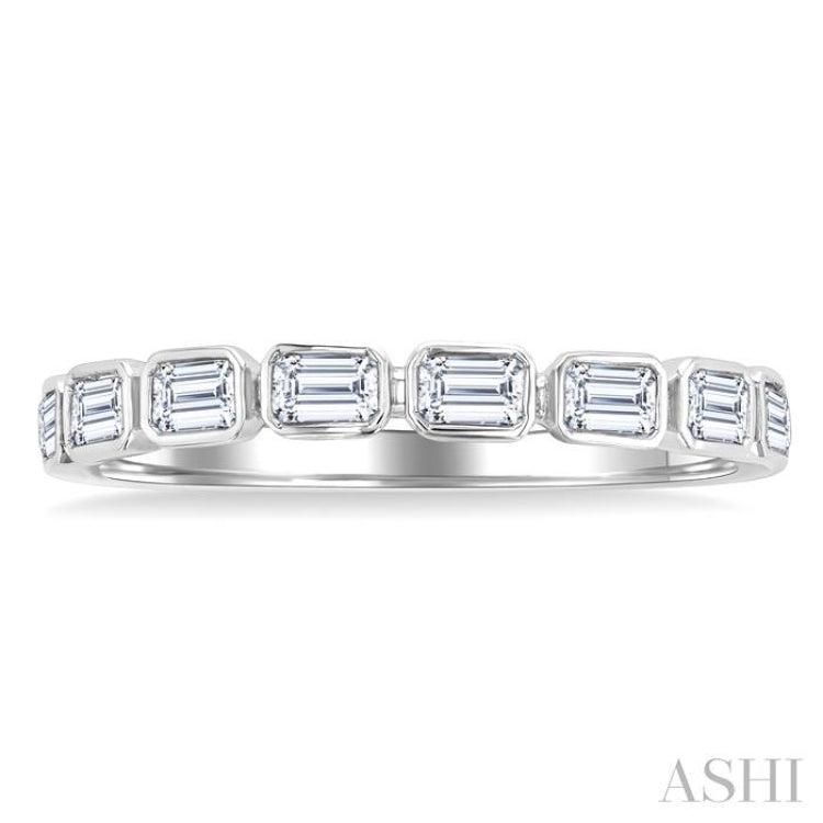 3/4 Ctw East-West Emerald Cut Bezel Diamond Fashion Band in 14K White Gold