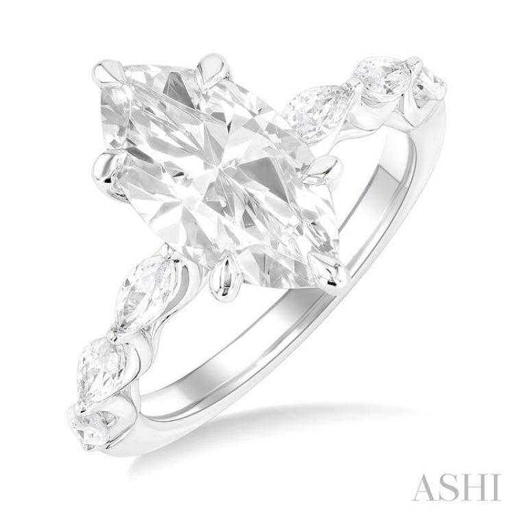 1 ctw Marquise Shape Marquise and Round Cut Diamond Semi Mount Engagement Ring in 14K White Gold