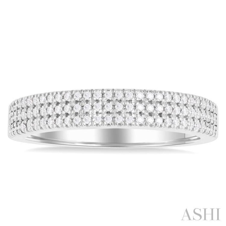 1/4 ctw Triple Row Pave Set Round Cut Diamond Fashion Band in 14K White Gold
