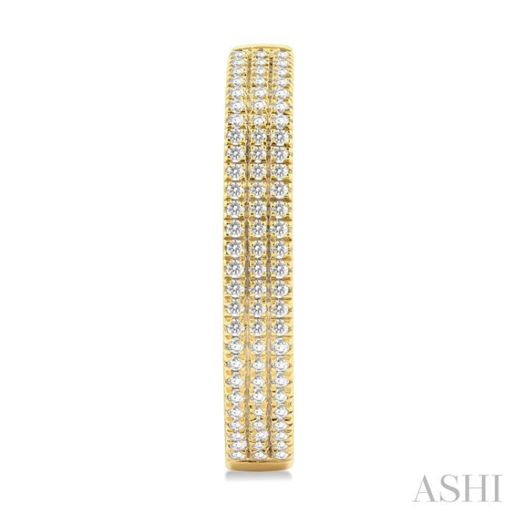 1/2 ctw Triple Row Pave Set Round Cut Diamond Fashion Hoop Earring in 14K Yellow Gold