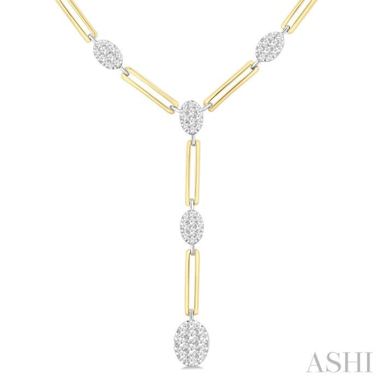 1 3/4 ctw Lovebright Oval Shape Round Cut Diamond Paperclip Fashion Necklace in 14K Yellow and White Gold