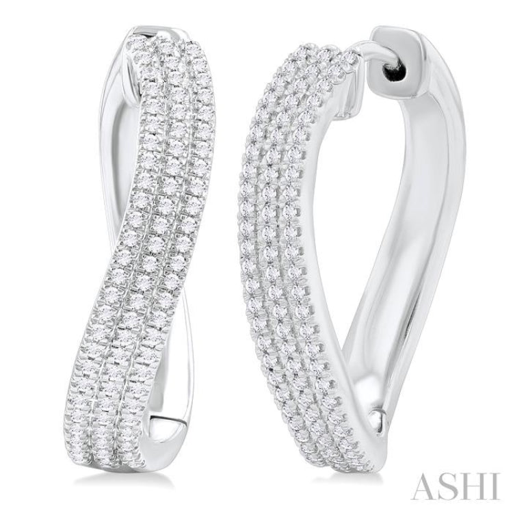 1/2 ctw Curvy Triple Row Round Cut Diamond Fashion Earring in 14K White Gold