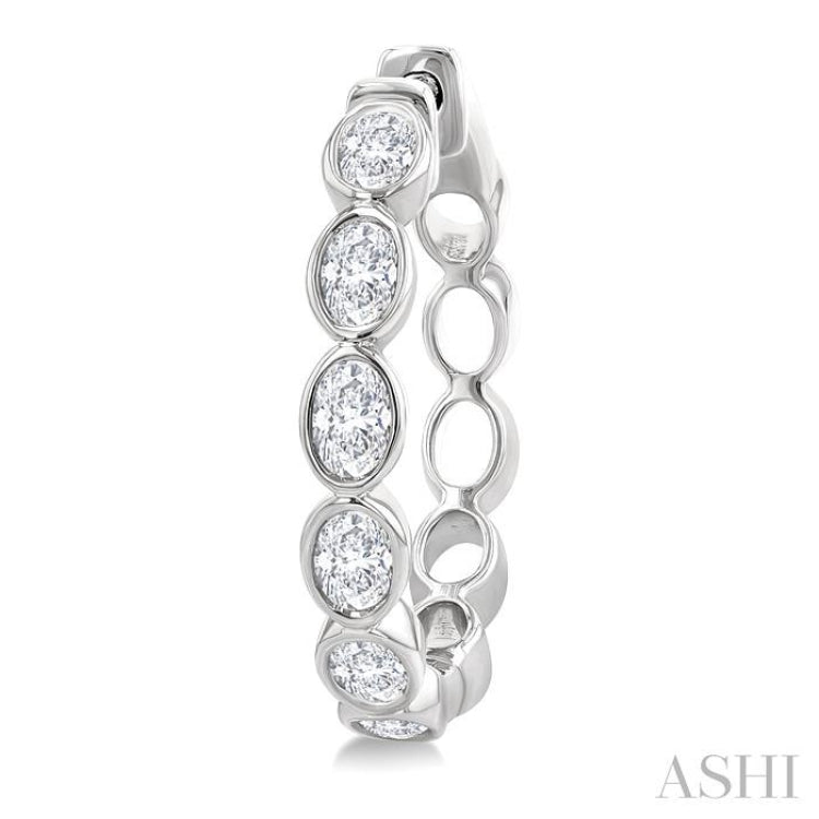 1 1/10 Ctw Bezel Set Oval Cut Diamond Fashion Hoop Earring in 14K White Gold