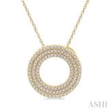 1/3 Ctw Circle Triple Row Round Cut Diamond Fashion Pendant With Chain in 14K Yellow Gold