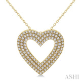 3/8 Ctw Heart Shape Triple Row Round Cut Diamond Fashion Pendant With Chain in 14K Yellow Gold