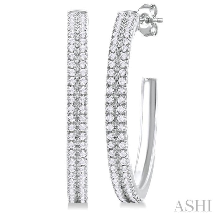 1/3 ctw Double Row Round Cut Diamond Fashion Half Hoop Earring in 14K White Gold