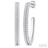 1/3 ctw Double Row Round Cut Diamond Fashion Half Hoop Earring in 14K White Gold