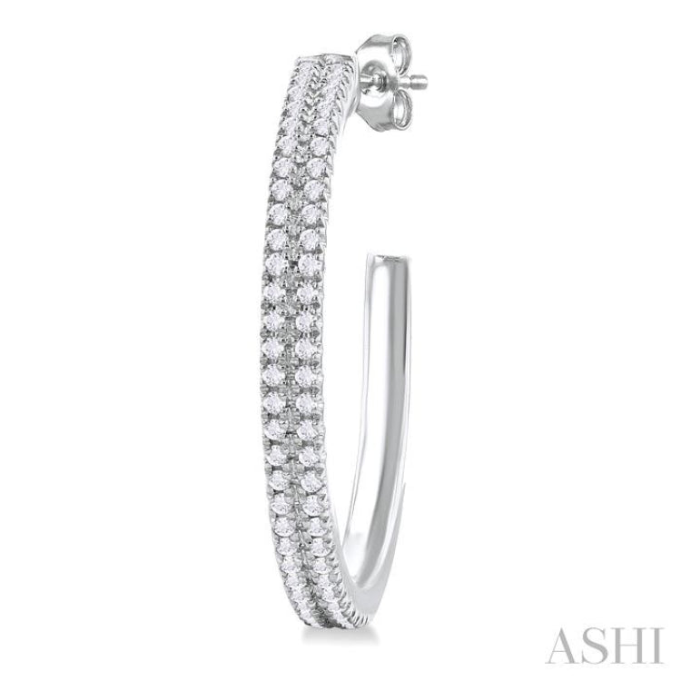 1/3 ctw Double Row Round Cut Diamond Fashion Half Hoop Earring in 14K White Gold