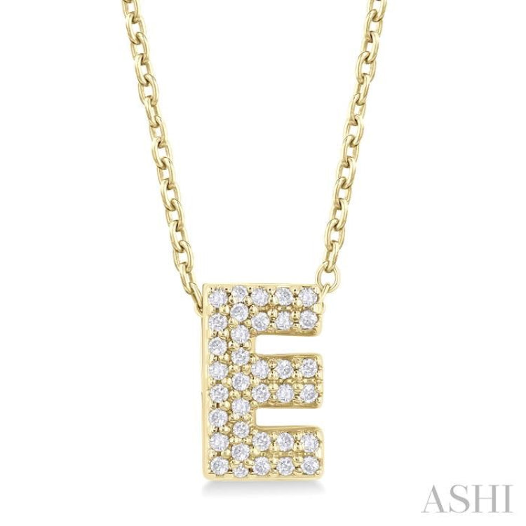 1/10 ctw Bubble Accent Initial 'E' Round Cut Diamond Fashion Pendant With Chain in 10K Yellow Gold