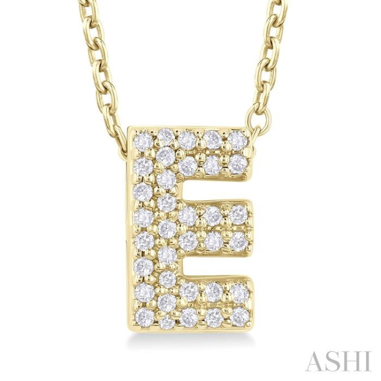 1/10 ctw Bubble Accent Initial 'E' Round Cut Diamond Fashion Pendant With Chain in 10K Yellow Gold