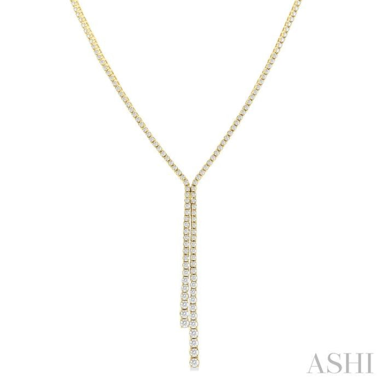 3 ctw Open End Y-Shape Round Cut Diamond Lariat Necklace in 14K Yellow Gold