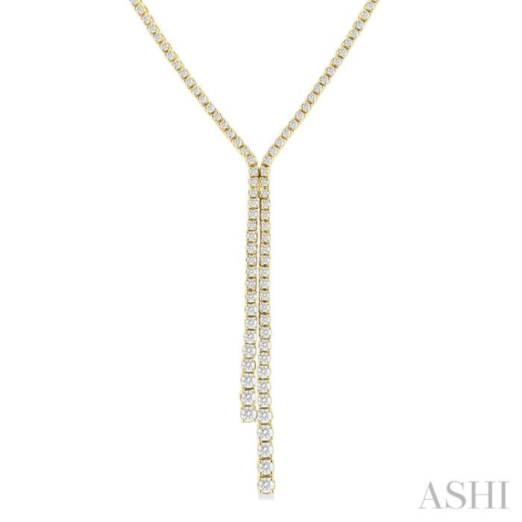 3 ctw Open End Y-Shape Round Cut Diamond Lariat Necklace in 14K Yellow Gold
