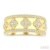 5/8 Ctw Clover Motif Round Cut Diamond Wide Fashion Band in 14K Yellow Gold