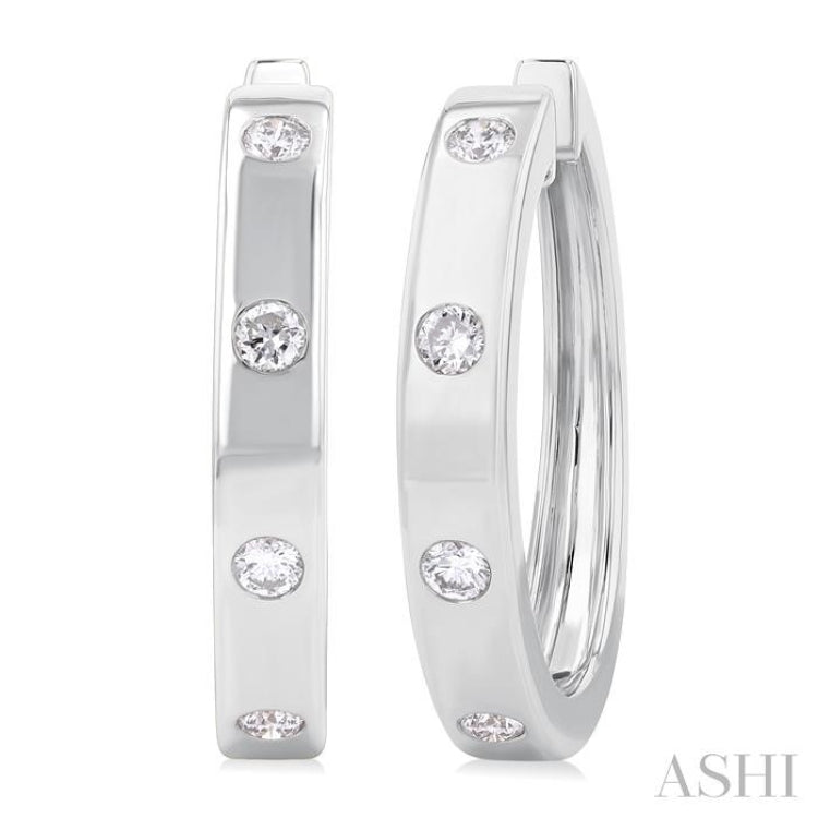 1/3 ctw Flush Bezel Set Diamond Fashion Hoop Earring in 14K White Gold