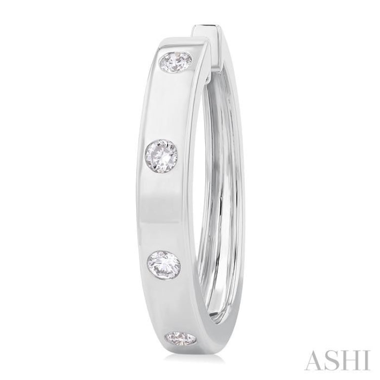1/3 ctw Flush Bezel Set Diamond Fashion Hoop Earring in 14K White Gold