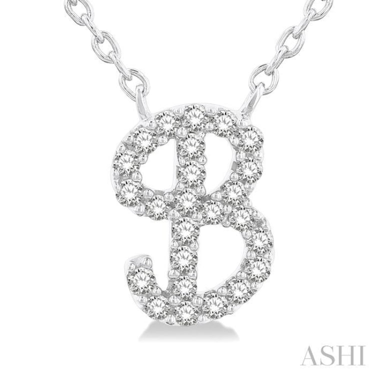 1/10 ctw Initial 'B' Calligraphy Round Cut Diamond Fashion Pendant With Chain in 14K White Gold