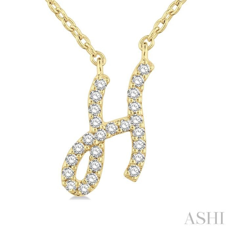 1/20 ctw Initial 'H' Round cut Diamond Pendant With Chain in 14K Yellow Gold