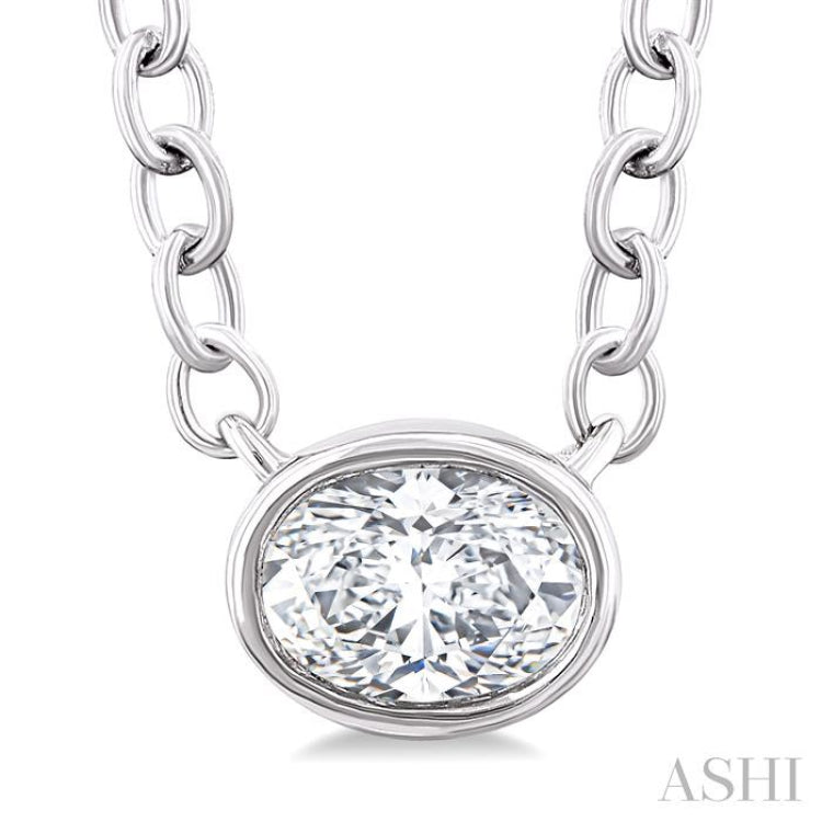 1/6 Ctw Petite East-West Bezel Set Oval Cut Diamond Fashion Pendant With Chain in 10K White Gold