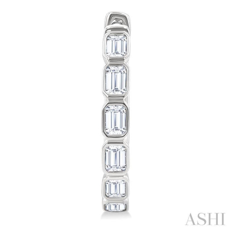 1 1/10 Ctw Bezel Set Emerald Cut Diamond Fashion Hoop Earring in 14K White Gold
