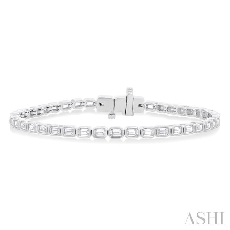 4 3/4 ctw East-West Bezel Set Emerald Cut Diamond Tennis Bracelet in 14K White Gold