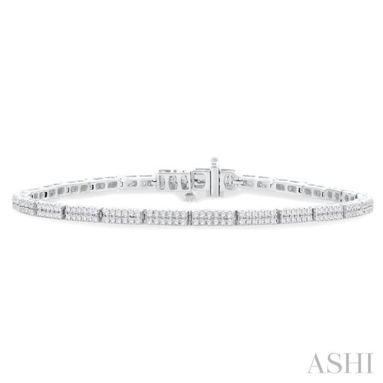 1 ctw Double Row Round Cut Diamond Bar Link Tennis Bracelet in 14K White Gold