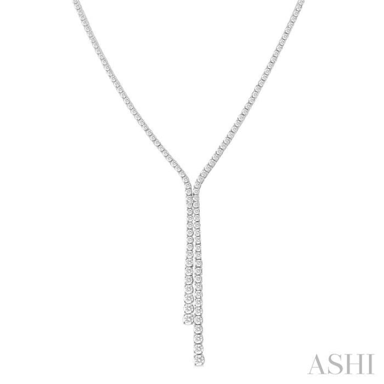 5 ctw Open End Y-Shape Round Cut Diamond Lariat Necklace in 14K White Gold