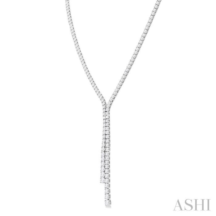 5 ctw Open End Y-Shape Round Cut Diamond Lariat Necklace in 14K White Gold