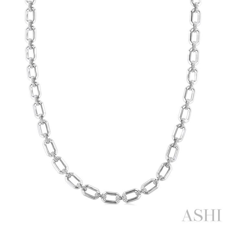 1/4 ctw Bold Open Window Octagonal Shape D-Link Round Cut Diamond Paperclip Necklace in Sterling Silver