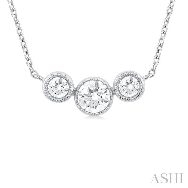 1/2 Ctw Past, Present & Future 3-Stone Bezel Set Round Cut Diamond Necklace in 14K White Gold