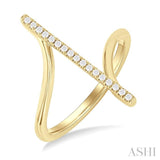 1/10 ctw Wide Bypass Bar Intersection Round Cut Diamond Lightweight Fashion Ring in 10K Yellow Gold