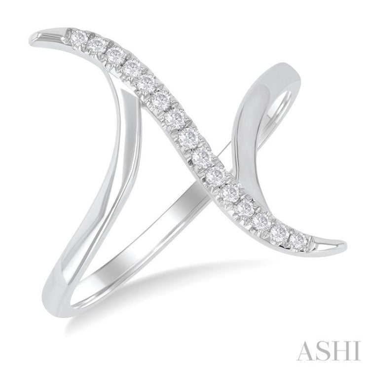 1/10 ctw Wave Connected Bypass Center Round Cut Diamond Fashion Ring in 10K White Gold