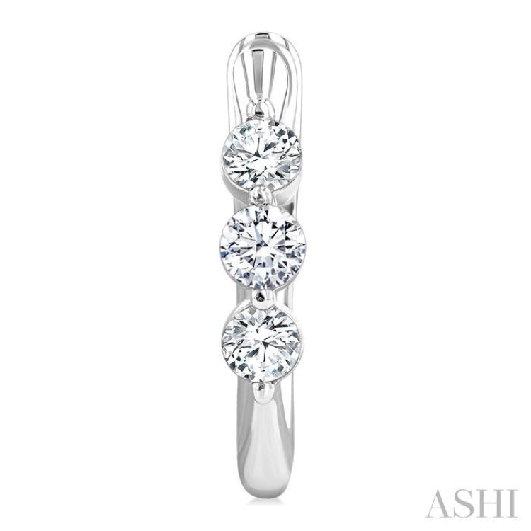 1/2 Ctw 3-Stone Round Cut Diamond Fashion Hoop Earring in 14K White Gold