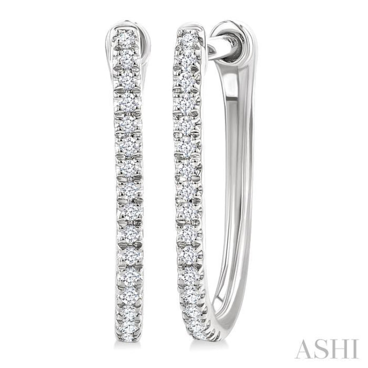 1/10 Ctw Round Cut Diamond Fashion Hoop Earrings in 10K White Gold