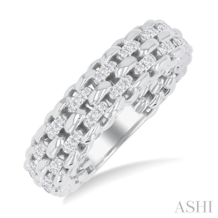 1/4 ctw Bold Cable Chain Inspired Round Cut Diamond Fashion Ring in 14K White Gold