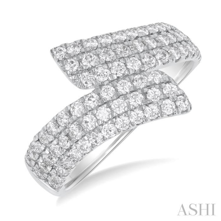 1 ctw Bypass Triple Row Round Cut Diamond Wide Fashion Band in 14K White Gold