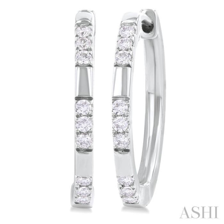 1/4 ctw  Sectioned Round Cut Diamond Fashion Hoop Earring in 14K White Gold
