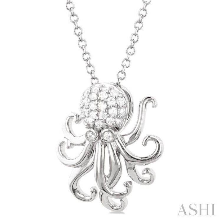 1/6 Ctw Petite Octopus Round Cut Diamond Fashion Pendant With Chain in 10K White Gold
