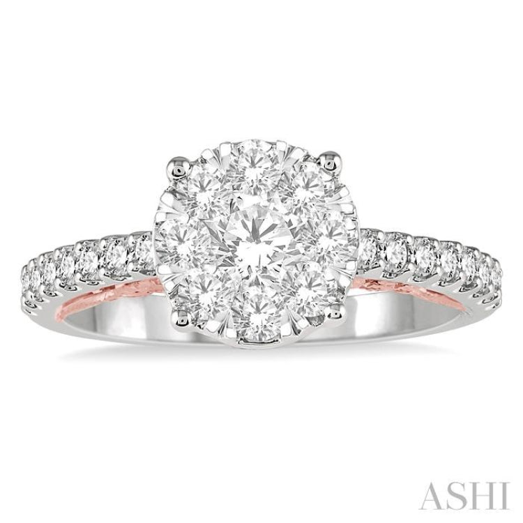 1 ctw Round Diamond Lovebright Vintage Solitaire Style Engagement Ring in 14K White and Rose Gold