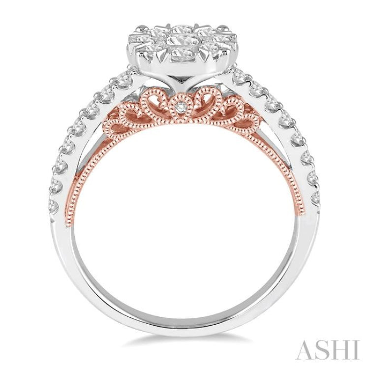 1 ctw Round Diamond Lovebright Vintage Solitaire Style Engagement Ring in 14K White and Rose Gold