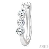 3/4 Ctw 3-Stone Round Cut Diamond Fashion Hoop Earring in 14K White Gold