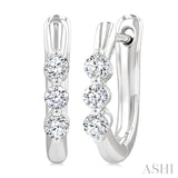 1/3 Ctw 3-Stone Round Cut Diamond Fashion Hoop Earring in 14K White Gold