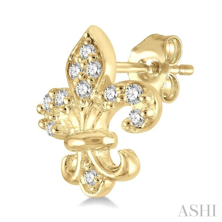 1/20 ctw Fleur De Lis Round Cut Diamond Petite Earring in 10K Yellow Gold